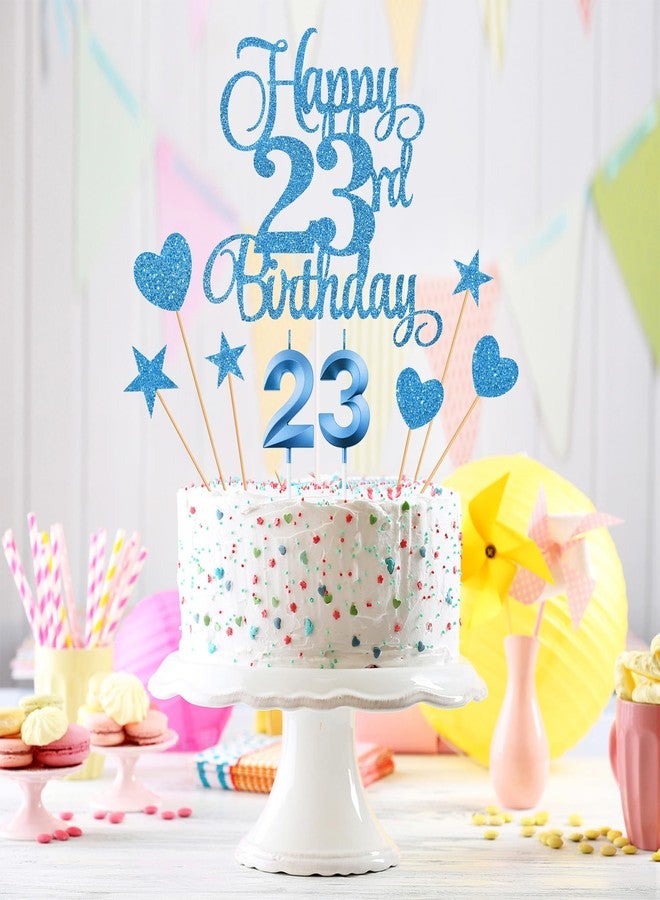 Lecferrarc 23rd Birthday Cake Toppers, 23rd Birthday Candles Numeral Candles and Glitter Cake Decorations Toppers Set for Party Supplies (Blue) - Image 5